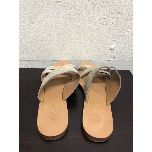 J Crew Made in Italy Women Slip On gold Leather Flat Sandals Slides shoes Size 6 - Picture 7 of 10